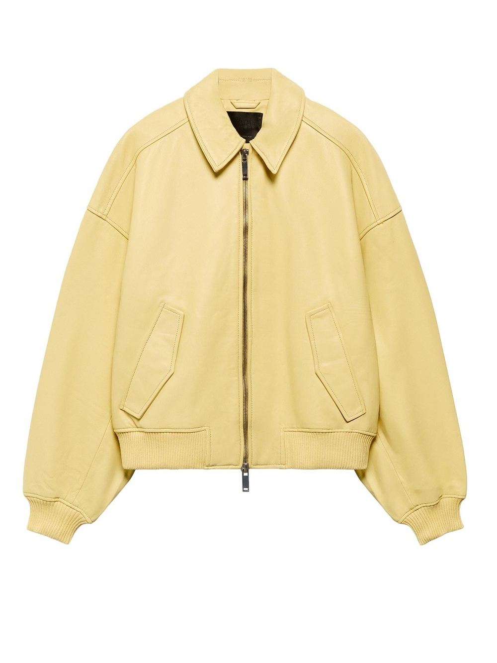 NWT Zara genuine leather butter yellow bomber jacket